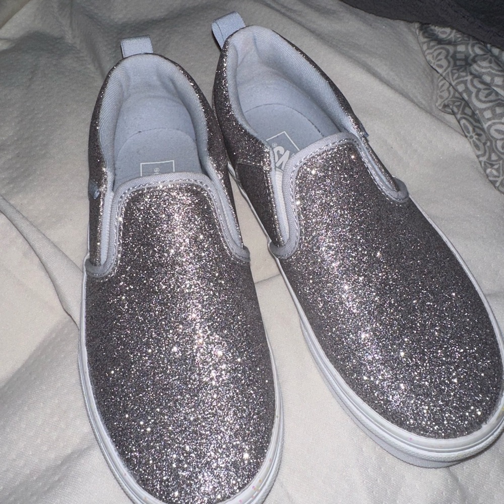 Brand new, never worn size 2 big kids glitter Vans slip ons